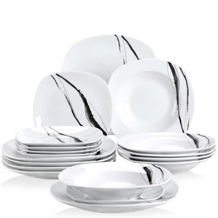 Veweet TERESA 18pcs Assiettes Service de Table Pocelaine Assiettes Plates Assiette Creuse Assiette à Dessert Vaisselles