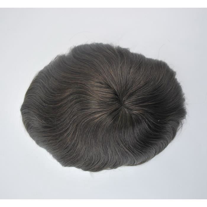 2 # Toupet de cheveux humains mono pour hommes perruque courte brun foncé
