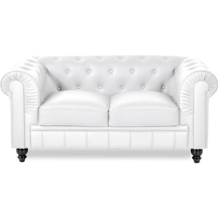 Chesterfield canapé 2 places - PU Blanc