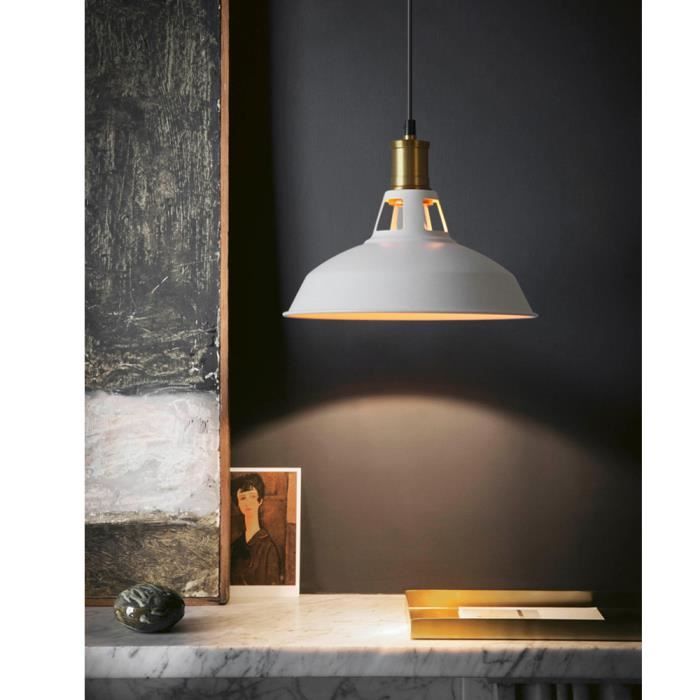 Yote E27 Lustre Plafonnier Industrielle Lampe Suspension Luminaire Vintage en Métal Blanc