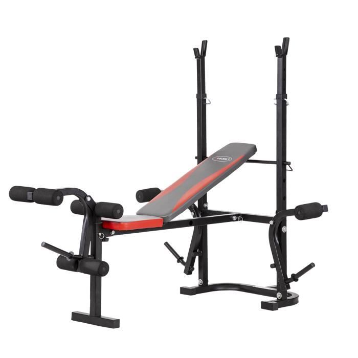 HMSPORT - Banc d'entraînement - Banc de musculation - Appareil d'entraînement des muscles - Presse à jambes + papillon - Gris/Rouge