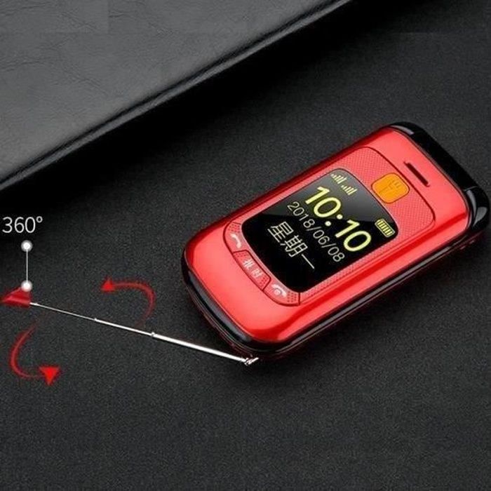 Téléphone grosses touches mobile sénior à clapet - Double écran LCD - Sonnerie et volume ultra fort - Bouton SOS