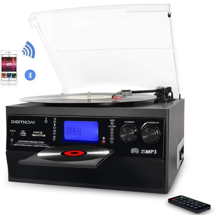 DIGITNOW! Platine Vinyle Bluetooth Tourne-Disque USB mp3 et Fonction Encodage Classique Lecteur CD avec CD Cassette Radio 33/45/78