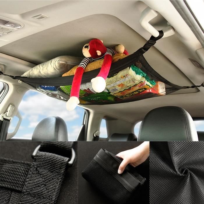 Accessoires auto intérieurs,Filet de voiture rangement de poche plafond toit filet de chargement dans le coffre - Type With Zipper