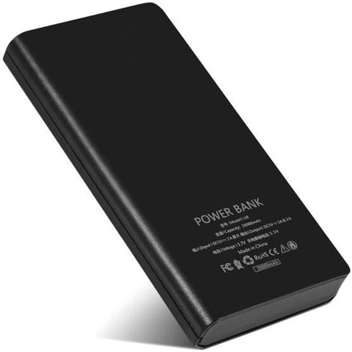 Drfeify banque de batteries portable 20000mAh 8 x 18650 Batteries Power Bank Kit Case Shell Dual USB + Type-C + Micro USB Port Noir