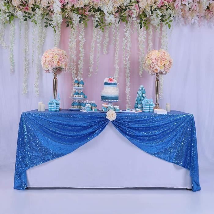 Nappe de Table Couleur Uni en Paillette Décor Bleu Roi 60cm
