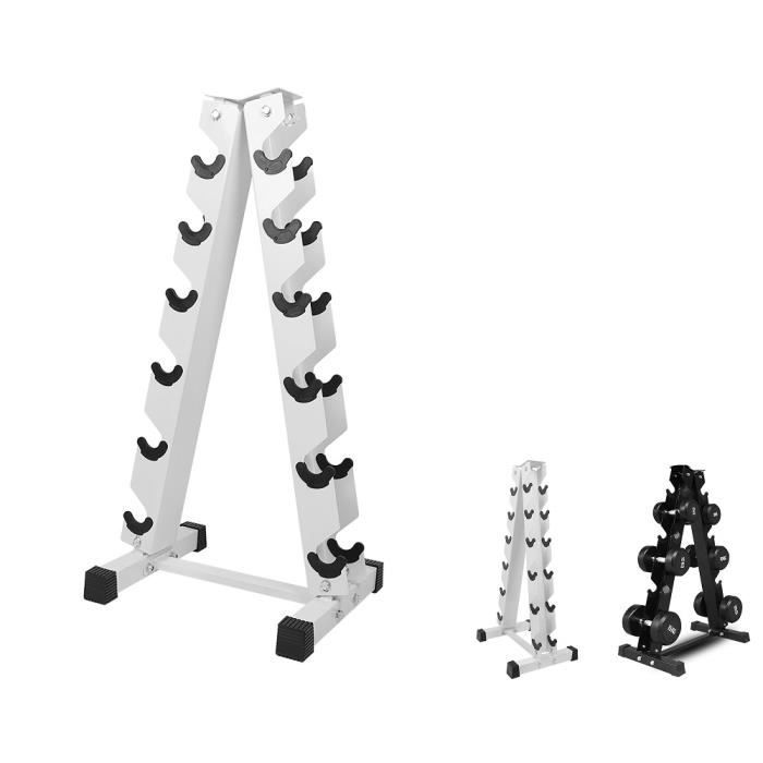 ERROLVES® Blanc Rack de stockage d'haltères à 6 Niveaux, Support de Rangement pourr poids Musculation Fitnesse, Lon. 54cm H 106cm