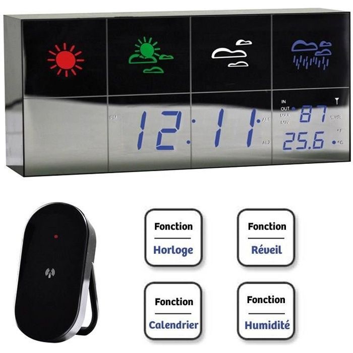 INOVALLEY SM500 Station météo avec sonde - Sans fil - Design Miroir