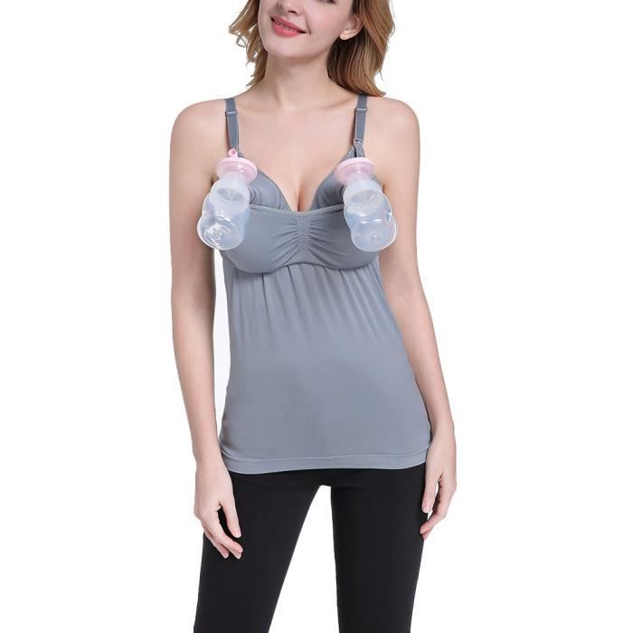 Femme Tire Lait Mains Libres Breast pump Soutien-gorge Coton Rembourré Doublé Pumping Nursing Soutien-gorge Gris