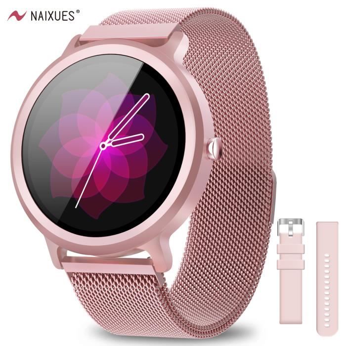 NAIXUES Montre connectée femme Avec 2 Sangles et Fréquence Cardiaque/Podomètre/Calories/Météo Pour Android iOS Huawei