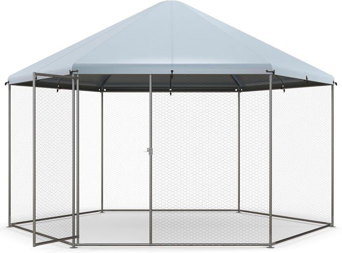 Comparer les prix de GOPLUS Grand Poulailler en Métal pour 8 à 15 Poulets, Enclos Hexagonal avec Porte Verrouillable et Housse étanche, Cage à volaille
