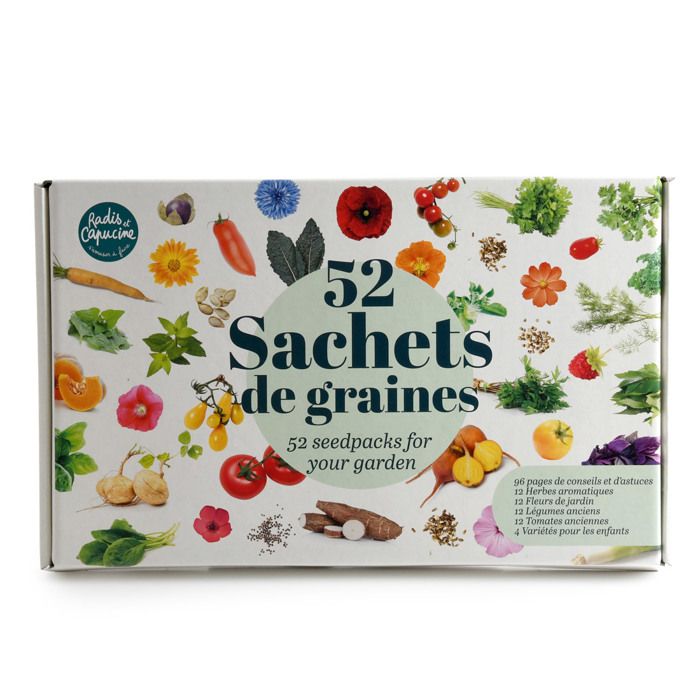 Coffret 52 Sachets Graines Reproductibles Radis Et Capucine - Légumes Et Fleurs