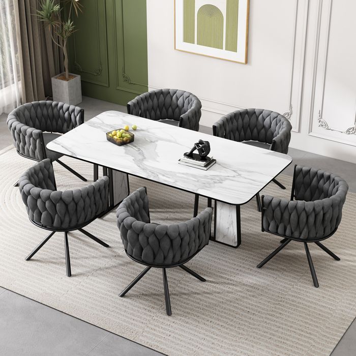 Lot de 6 Chaise de Salle à Manger en Velours - Chaise Pivotante de Loisirs - Fauteuil de Luxe 56x46x71cm Gris