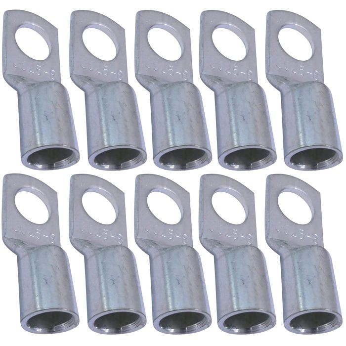 Lot De 10 Cosses à Anneau M8 35 Mm² En Cuivre Épais - SC Non Isolées Argentées