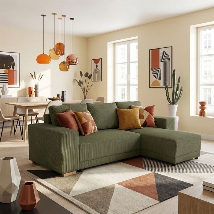 VEGA Canapé dangle reversible convertible Vert KAKI (velours côtelé ) - Taille M - 4 places - 254 x 155 x 86