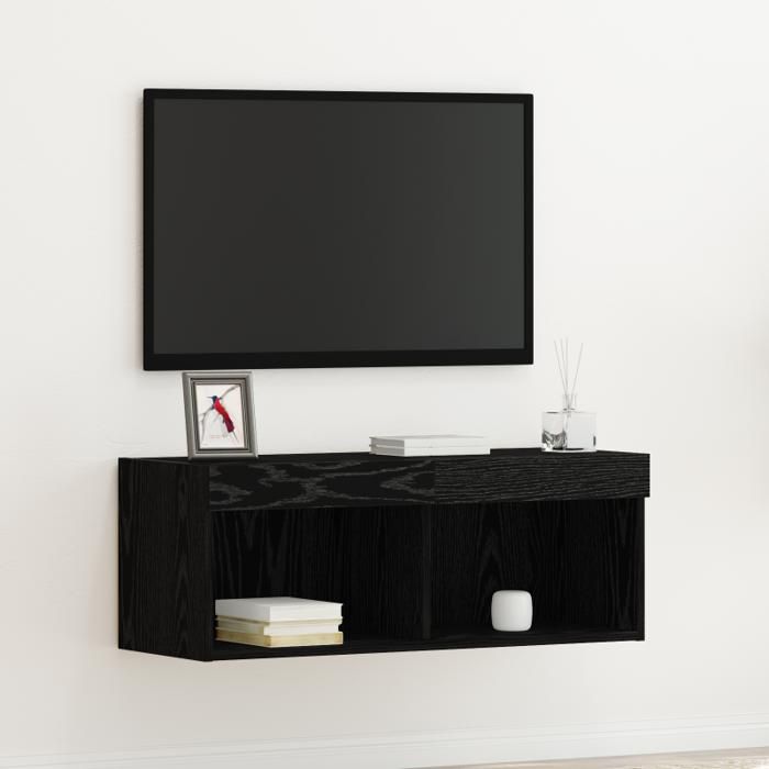 Buffet TV - Chêne noir - 80x30x30 cm - Éclairage LED - Design contemporain