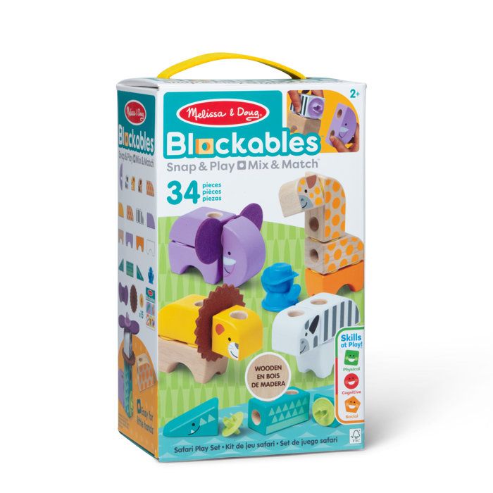 Blockables Les Animaux de la Savane Melissa & Doug - 34 Pièces en Bois FSC - SPIN MASTER - A partir de 2 ans
