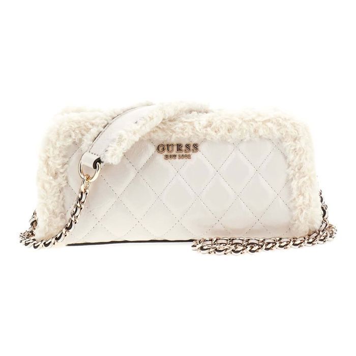 GUESS Sac à épaule bandoulière crème pour femme - Cristi Top Zip Crossbody Bag Bone 325125