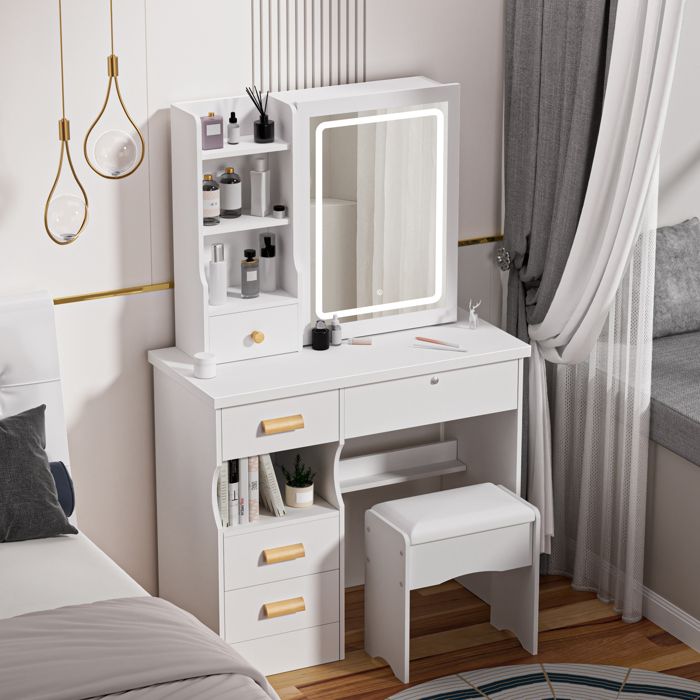 Coiffeuse Miniature 1/12 Avec Miroir Et Plateau à Parfum – Accessoire Maison De Poupée Déco
