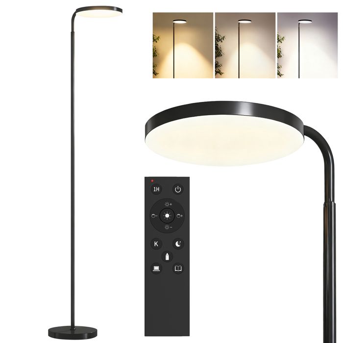 Lampadaire LED - HOMCOM - intensité variable tête rotative 350 ° télécommande magnétique - acier et acrylique - 41x25x177cm - noir