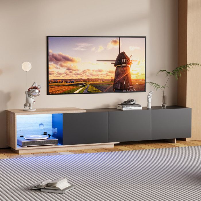LONELYO Meuble TV Noir avec Éclairage LED Intégré, Armoire de Télévision, Meuble Télé de Salon, Design Moderne et Élégant pour Salon et Chambre, 240 x 38 x 44cm (Noir
