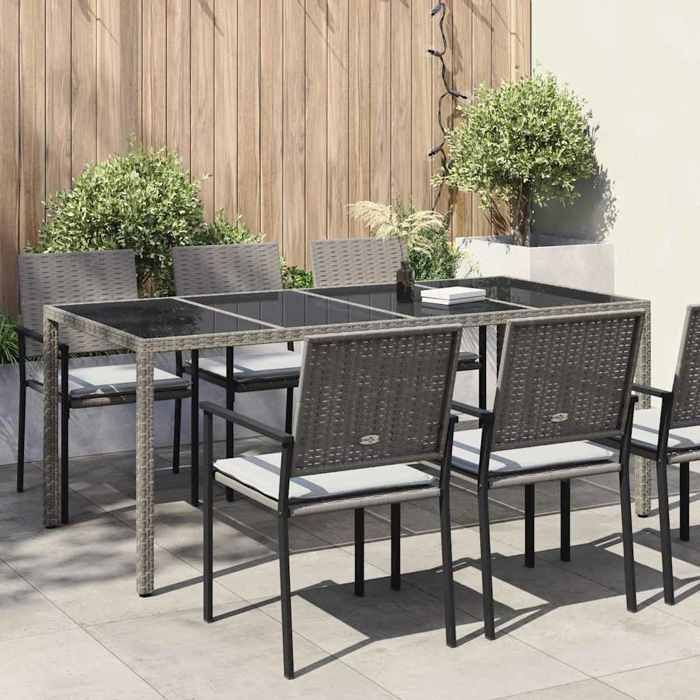 Automne/hiver Gris Table de jardin pour repas Gris 190x90x75cm Poly rotin - Hauteur:75cm DEC2931927