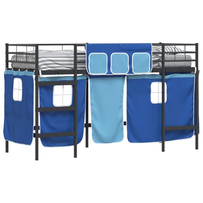 Lit mezzanine pour enfants - vidaXL - Rideaux - Métal - 80x194x116 cm - Noir et Bleu - Lit simple 90x190 cm - Respirant