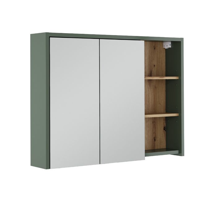 Armoire de salle de bain avec miroir Viola 100x75cm avec des étagères ouvertes Vert/Chêne Artisan Vicco 55154