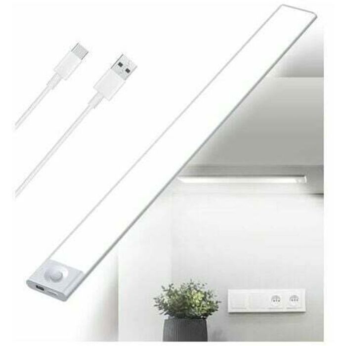 Réglette LED Cuisine Sous Meuble Rechargeable USB - 40 cm - 2500 mAh - Lampe Placard Détecteur de Mouvement - Barre LED Sans Fil