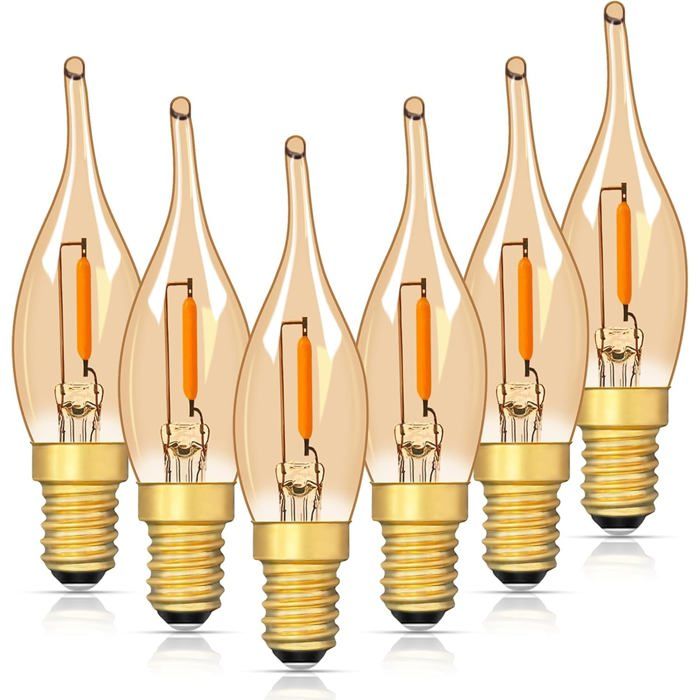 Lot De 6 Ampoules Led Basse Puissance E14 Ses En Forme De Flamme C22Tg Vintage Chandelier Veilleuse 0 7W Équivalent À 7W Ultra Cha