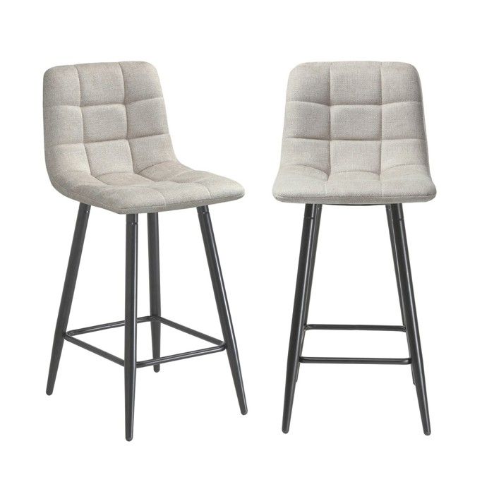 CALICOSY - Tabourets rembourrés en lot de 2 en tissu chiné H94 cm - SIA - Beige CALICOSY - Tabourets rembourrés en lot de 2 en tissu chiné H94 cm - SIA - Beige