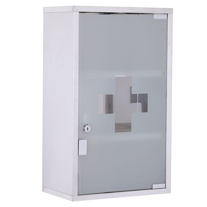 Armoire à pharmacie en acier inoxydable 30 x 18 x 50 cm porte en verre dépoli fermeture à clé argenté