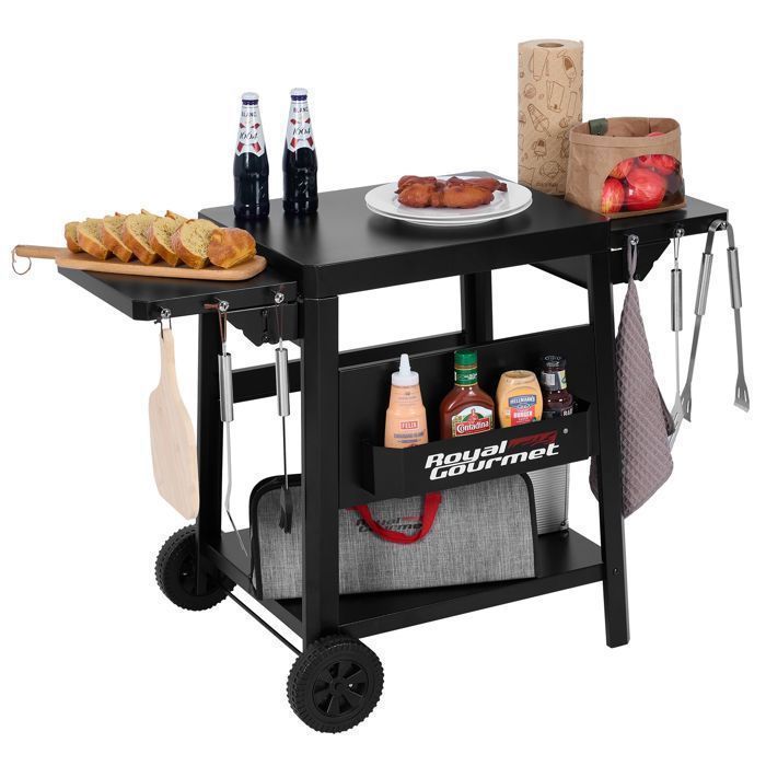 Desserte pour Plancha -Royal Gourmet -Chariot de Barbecue avec tables latérales pliables-Surface 106 2 x 35 6 cm