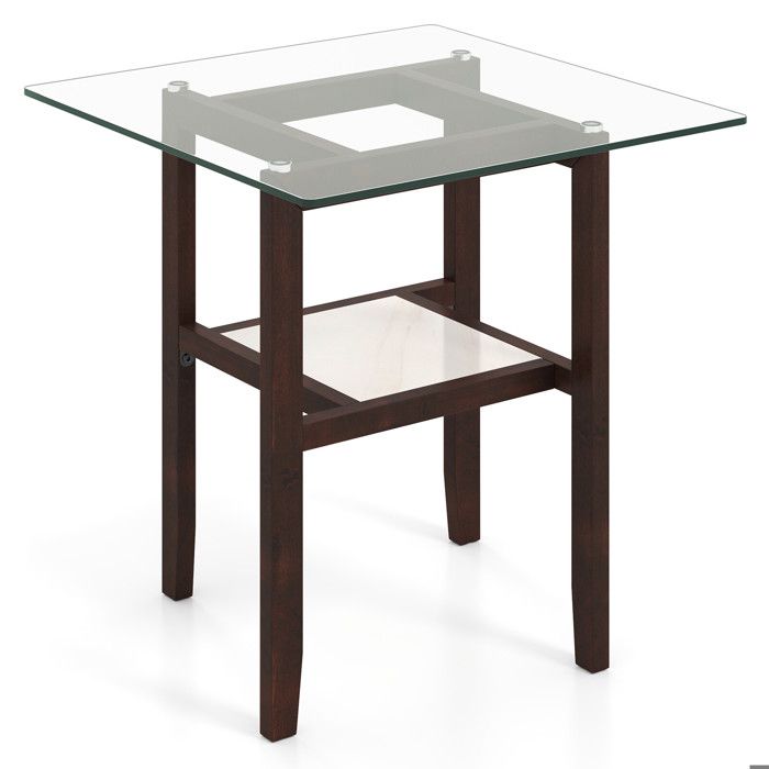 Montage facile table basse carrée 2 niveaux 24 pouces plateau en verre trempé étagère de rangement