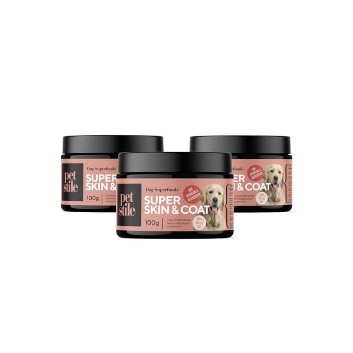 Complément alimentaire - PETSTILE - Super Skin & Coat Omega 3 - Oméga‑3 huile de poisson - Biotine & Zinc - 3x100 g