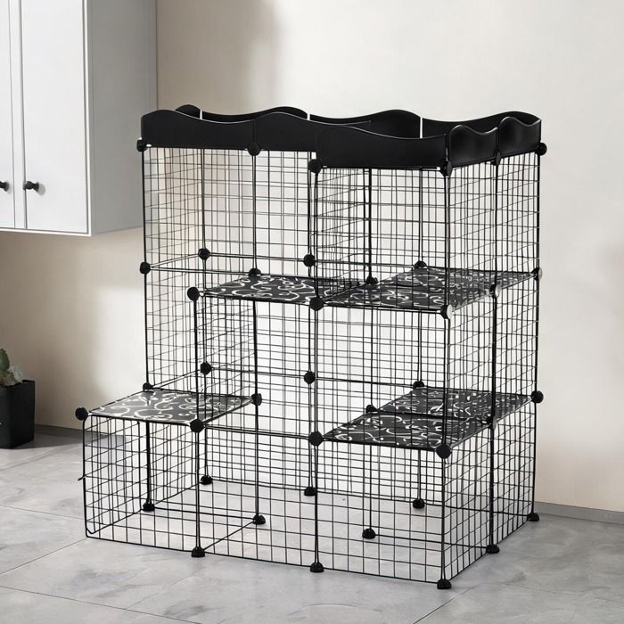 Enclos intérieur modulable 3 étages pour petits animaux 105x70x116 cm métal noir 2 - Noir Métal PP 266.7 x 177.8 x 294.6 cm Ref