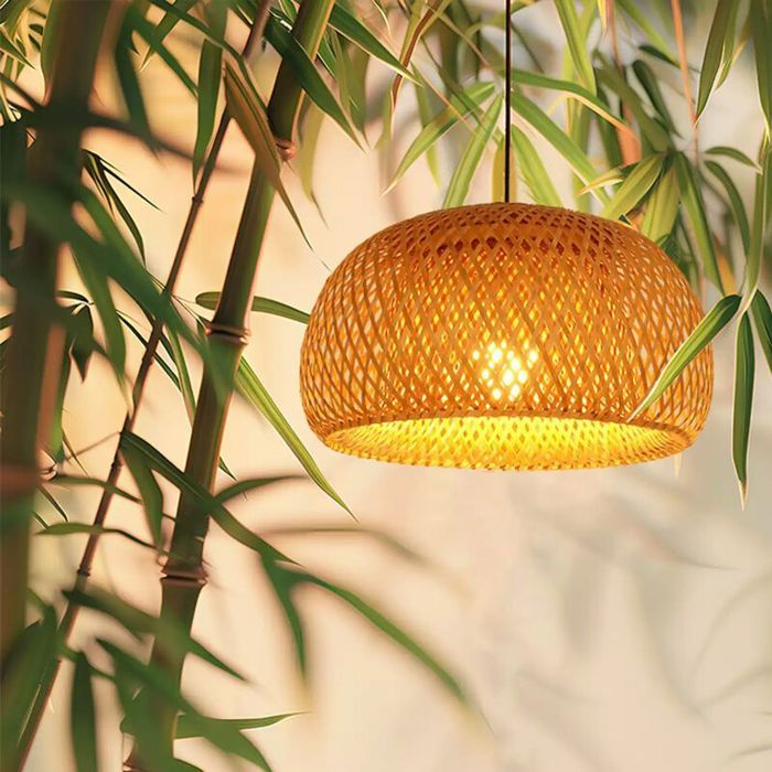 Luminaire suspension bambou 30cm fait main – Plafonnier style chinois déco intérieure salle à manger chambre salon restaurant