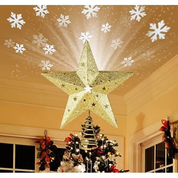 Étoile De Noël Lumineuse Avec Projecteur LED - 6 Motifs Rotatifs 3D, Décoration De Sapin, Pour Plafond, Fêtes - 2