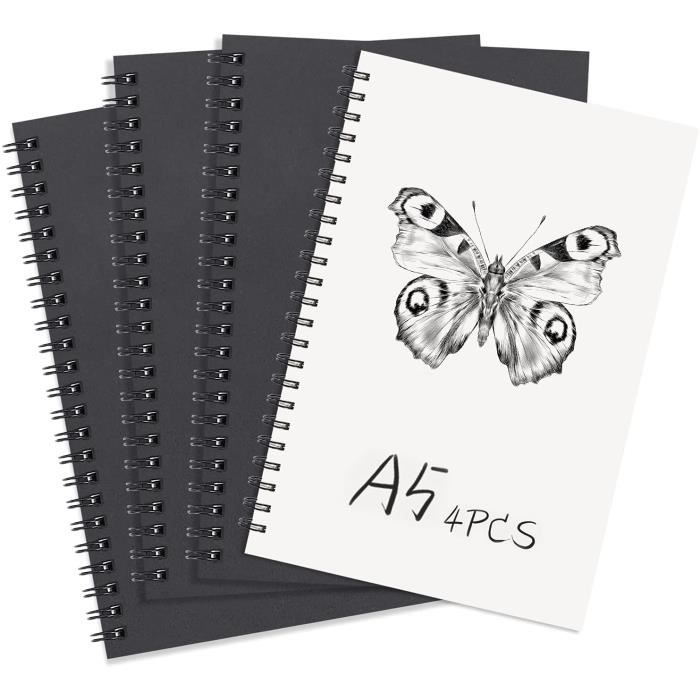 Lot de 4 Cahier à spirale, A5 Noire Couverture Croquis Papier à dessin,couverture  rigide Notebook Convient[624] - Cdiscount Beaux-Arts et Loisirs créatifs