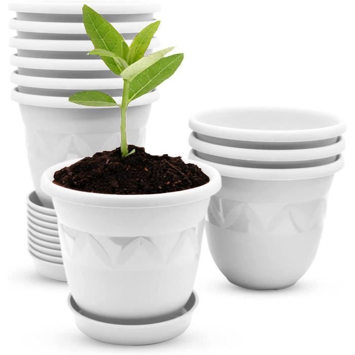 Pot de Fleurs, Set de 10, diamètre 21 cm, Blanc - Pot de Plantes Rond avec  Soucoupe en Plastique - Cache-Pot résistant aux intempéri - Cdiscount Jardin