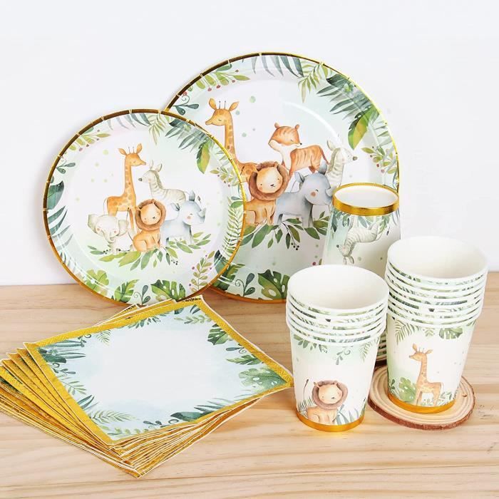 Kit De Vaisselle Jetable Jungle Safari 41 Pièces - Assiettes, Serviettes, Nappe - Idéal Baby Shower, Anniversaire Garçon, Noël, Fêtes Enfants - 4