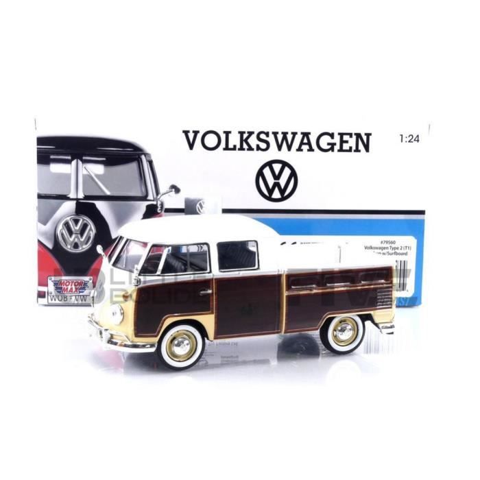 Voiture Miniature de Collection - MOTORMAX 1/24 - VOLKSWAGEN Combi T2 Pickup - White / Brown - 79560W/BR