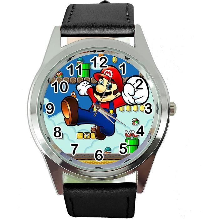 Montre Quartz Fantaisie Homme/Femme - Bracelet Cuir Véritable Noir, Style Élégant Et Décontracté