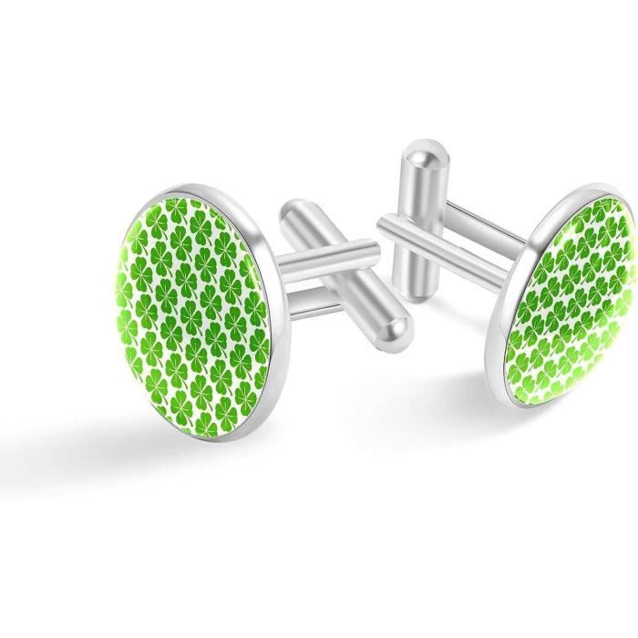 Boutons De Manchette Irlandais En émail Vert - Lot De 2 Pièces Avec Motif Cœur Et Trèfle - Accessoire élégant Pour Costume, Fête Saint Patrick Ou événement Professionnel - 7