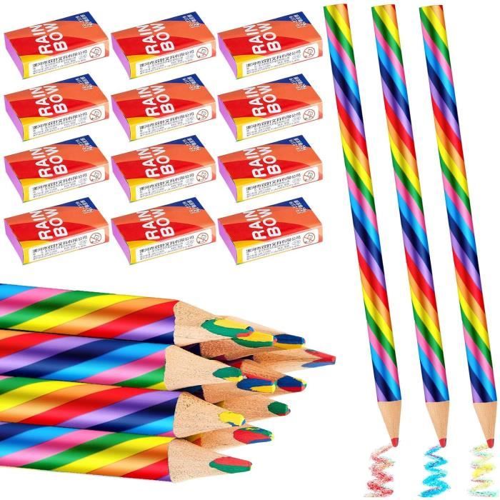 Lot De 12 Crayons De Couleur Arc-en-ciel 7 En 1 Crayons De