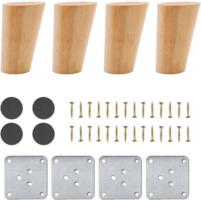 Lot de 4 Pieds De Meuble Bois,Pieds De Table en Bois de Chêne Naturel Rond avec Vis pour DIY Meuble Sofa Fauteuil Canapé(10 cm) | Leroy Merlin