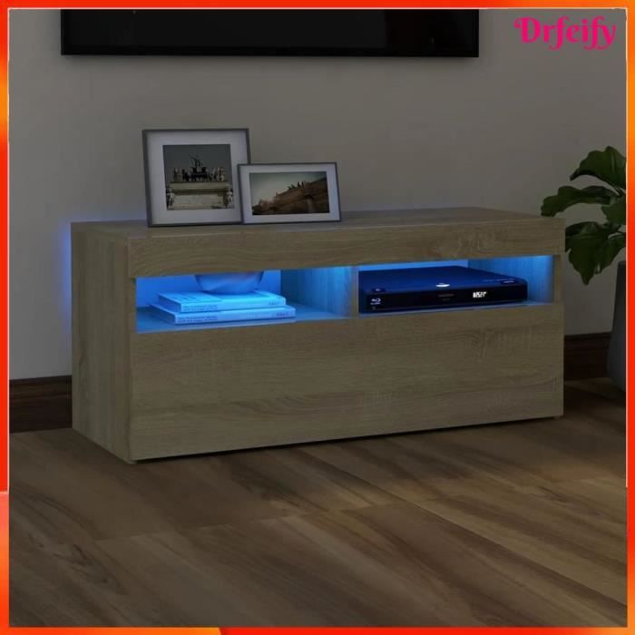 Ayhao Meuble TV avec lumières LED Chêne sonoma 90x35x40 cm AB804385 123456