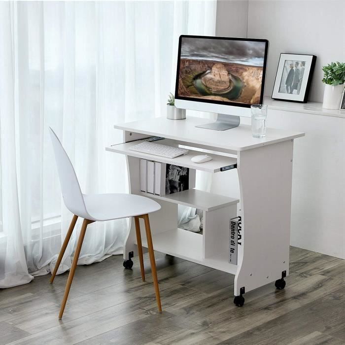 Bureau Informatique A Roulettes Table D Ordinateur Meuble De Bureau Blanc Achat Vente Meuble Informatique Bureau Informatique A Roule Cdiscount
