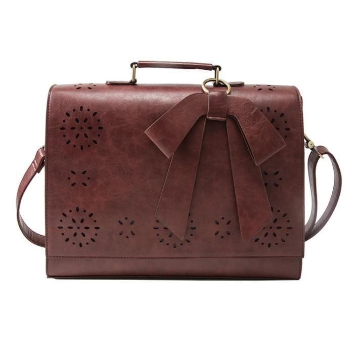 ECOSUSI Sac Cartable en Bandouliere pour Femme Sac a Main Vintage Sac d Ordinateur Portable 14.7 Marron