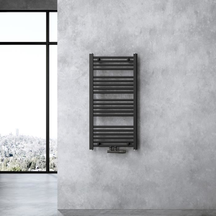 Sogood radiateur de salle de bain sèche-serviette 100x50cm radiateur tubulaire vertical chauffage à eau chaude noir-gris